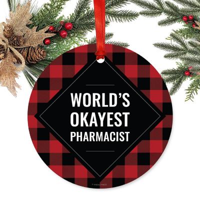 Metal Ornament Pharmacist Black Plaid Image 1