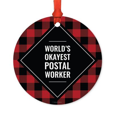 Metal Ornament Postal Worker Black Plaid Image 1
