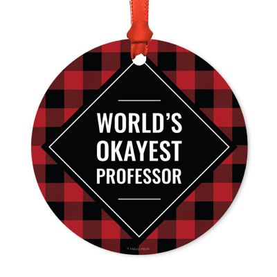 Metal Ornament Professor Red Black Plaid Image 1