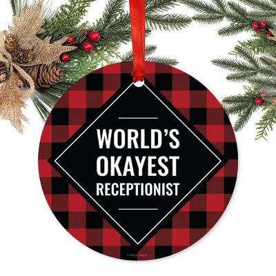 Metal Ornament Receptionist Black Plaid Image 1