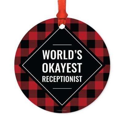Metal Ornament Receptionist Black Plaid Image 1