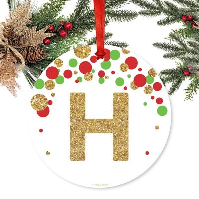 Metal Ornament Red Gold Glitter H Image 1