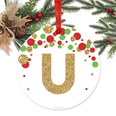 Metal Ornament Red Gold Glitter U Image 1