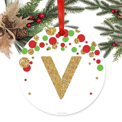 Metal Ornament Red Gold Glitter V Image 1