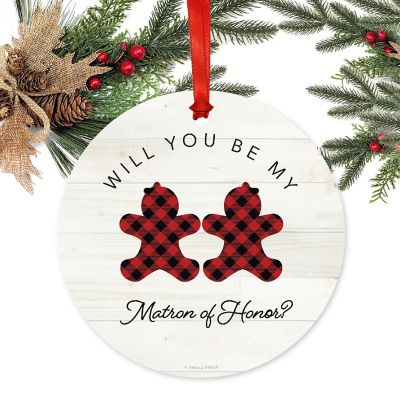 Metal Ornament Red Plaid Matron Honor Image 1