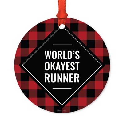 Metal Ornament Runner Red Black Plaid Image 1
