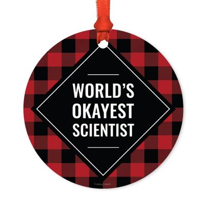 Metal Ornament Scientist Red Black Plaid Image 1