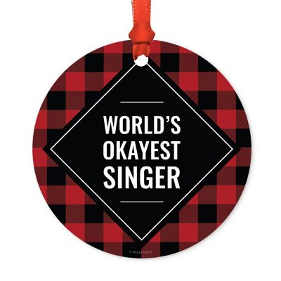 Metal Ornament Singer Red Black Plaid Image 1