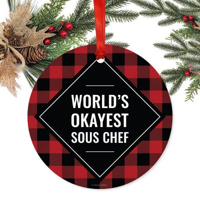 Metal Ornament Sous Chef Red Black Plaid Image 1