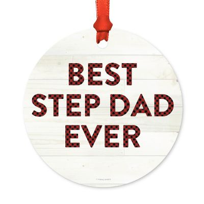 Metal Ornament Step Dad Ever Red Plaid Image 1