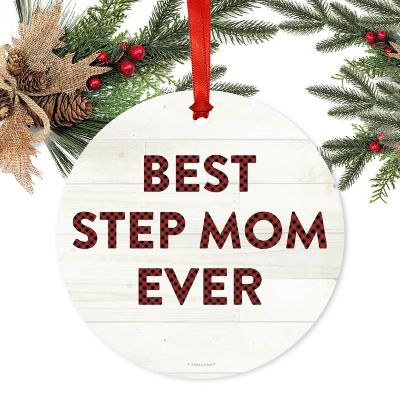 Metal Ornament Step Mom Ever Red Plaid Image 1