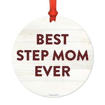 Metal Ornament Step Mom Ever Red Plaid Image 2
