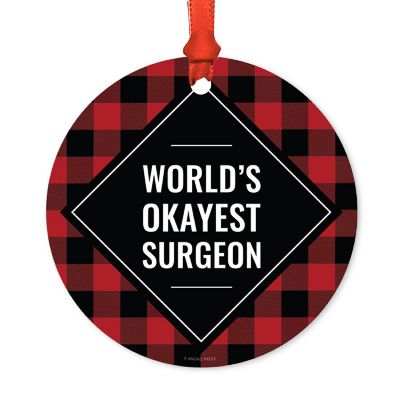 Metal Ornament Surgeon Red Black Plaid Image 1