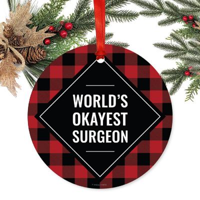 Metal Ornament Surgeon Red Black Plaid Image 1