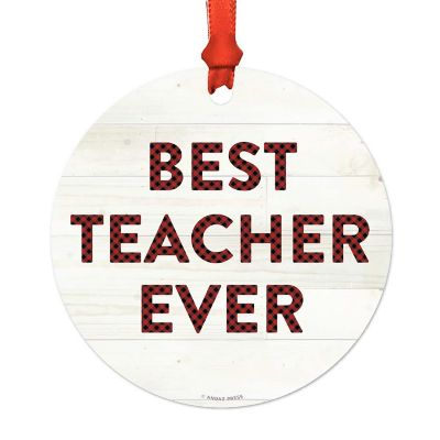 Metal Ornament Teacher Ever Red Plaid Image 2