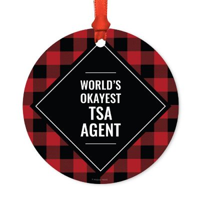 Metal Ornament TSA Agent Red Black Plaid Image 1