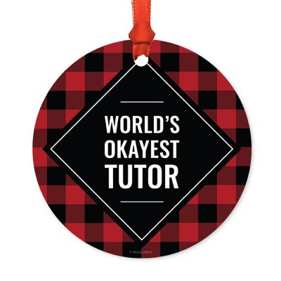 Metal Ornament Tutor Red Black Plaid Image 1