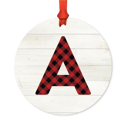 Metal Red Plaid Letter A Ornament Image 1