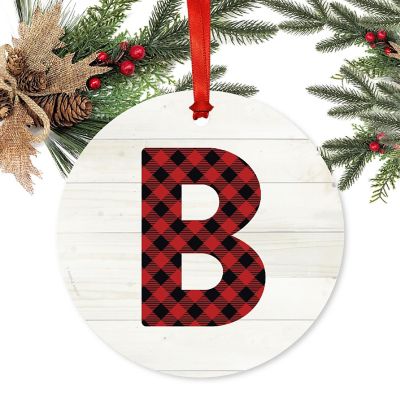 Metal Red Plaid Letter B Ornament Image 1