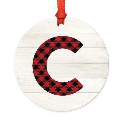 Metal Red Plaid Letter C Ornament Image 1