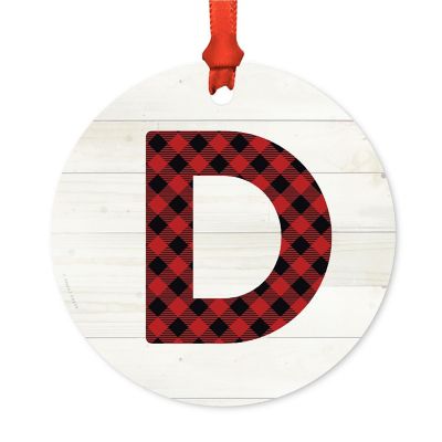 Metal Red Plaid Letter D Ornament Image 1