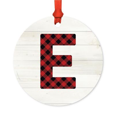 Metal Red Plaid Letter E Ornament Image 1