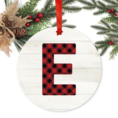 Metal Red Plaid Letter E Ornament Image 1