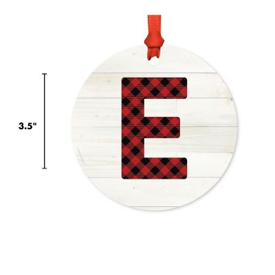 Metal Red Plaid Letter E Ornament Image 2