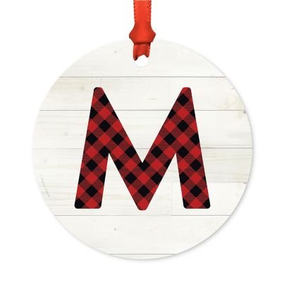 Metal Red Plaid Letter M Ornament Image 1