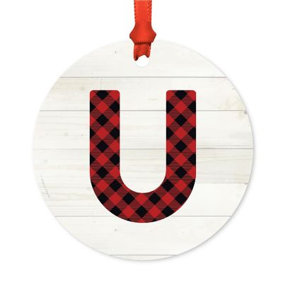 Metal Red Plaid Letter U Ornament Image 1