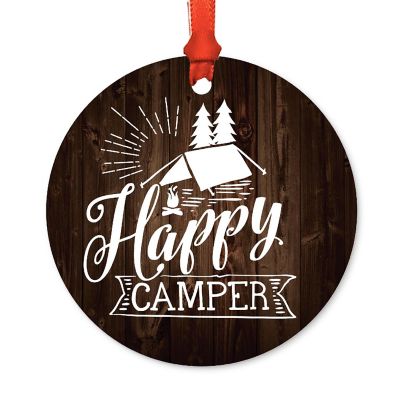 Metal Rustic Wood Ornament Happy Camper Image 1