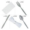 Metallic Silver Rolled Cutlery Kit for 100 Guests Image 1