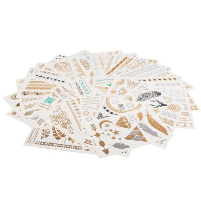 Metallic Temporary Tattoos- Six Sheets of Gold and Silver Long Lasting Fashion Designs (Series 5) Image 2