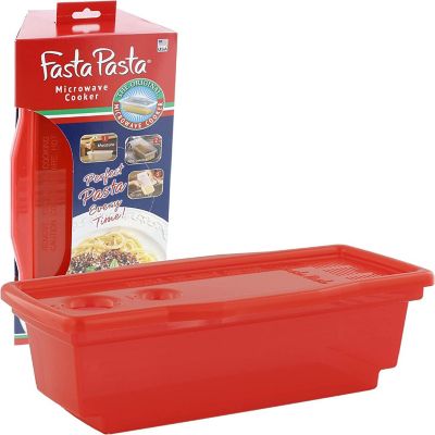 Microwave Pasta Cooker- The Original Fasta Pasta (Red)- Quickly Cooks up to 4 Servings- No Mess, Sticking or Waiting For Boil- Perfect Al Dente Pasta Every Time Image 1