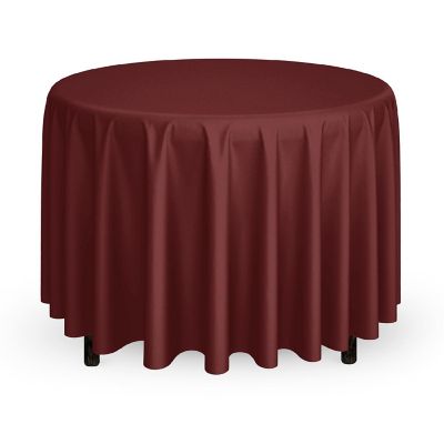 Mill & Thread 120" Round Wedding Banquet Polyester Fabric Tablecloth - Burgundy Image 1