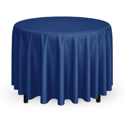 Mill &amp; Thread 120" Round Wedding Banquet Polyester Fabric Tablecloth - Royal Blue Image 1