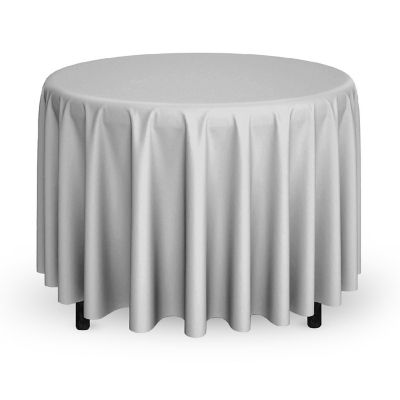 Mill &amp; Thread 132" Round Wedding Banquet Polyester Fabric Tablecloth - Light Gray Image 1