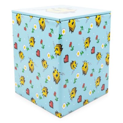Minecraft Bee Pattern Tin Storage Box Cube Organizer with Lid  4 Inches Image 1