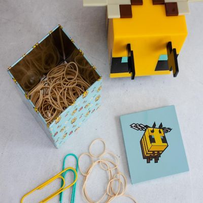Minecraft Bee Pattern Tin Storage Box Cube Organizer with Lid  4 Inches Image 3