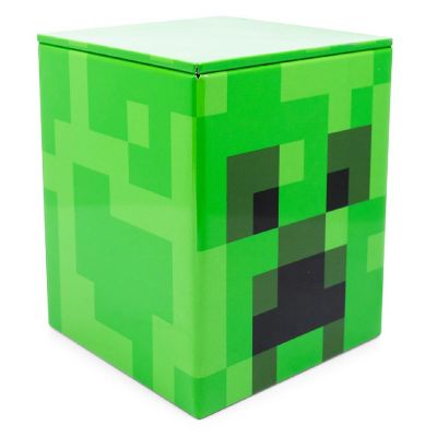 Minecraft Creeper Tin Storage Box Cube Organizer with Lid  4 Inches Image 1