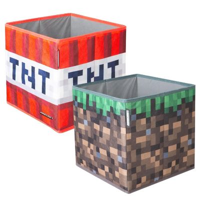 Minecraft Fabric Storage Boxes - 2Pc Tnt &amp; Grass Block, 10&amp;#8221; Collapsible Cubes Image 2