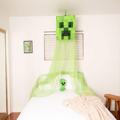 Minecraft Green Creeper Kids Bed Canopy, Hanging Curtain Netting Image 1