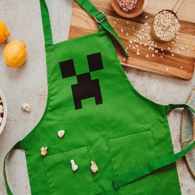 Minecraft Green Creeper Youth Kitchen Cooking Apron Image 1