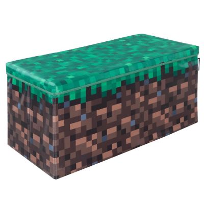 Minecraft Large Bench Storage Box - Pixel Grass Block Collapsible Toy Storage Image 1
