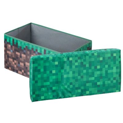 Minecraft Large Bench Storage Box - Pixel Grass Block Collapsible Toy Storage Image 1
