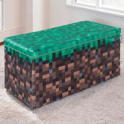 Minecraft Large Bench Storage Box - Pixel Grass Block Collapsible Toy Storage Image 3