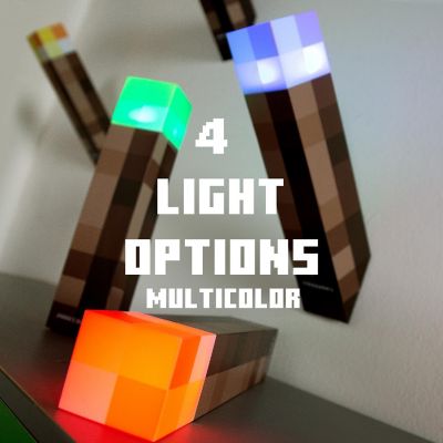 Minecraft Led Torch Lamp - 11&amp;#8221; Brownstone Pixel Replica, 4 Light Modes Image 1