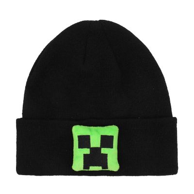 Minecraft Plush Creeper Patch Youth Black Cuff Beanie Image 1