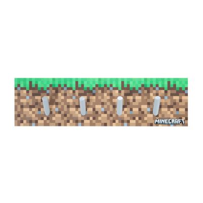 Minecraft Wooden Coat Rack - Wall-Mounted With 4 Peg Hooks, Pixel Design Image 1