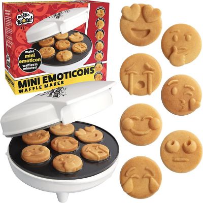 Mini Emoticon Smiley Faces Waffle Maker - Create 7 Unique Waffles or Pancakes w Electric Non Stick Waffler Iron - Featuring a Kiss Face &amp; Heart Eyes Image 1